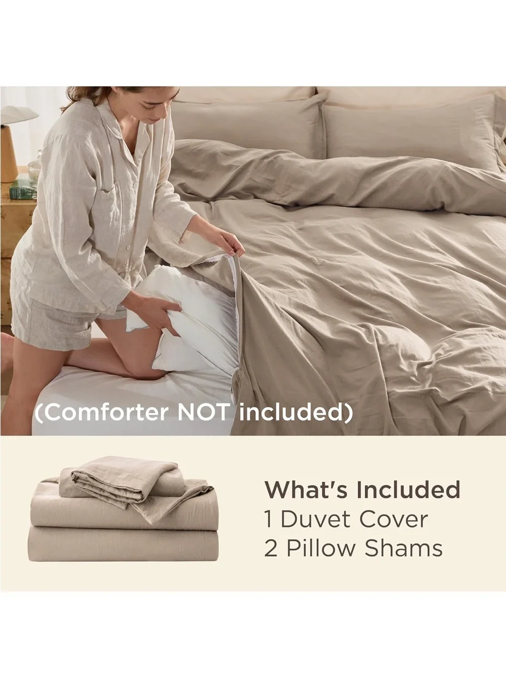 NEW Bedsure Light Brown Oversized King Duvet Cover - 3 Pieces Prewashed